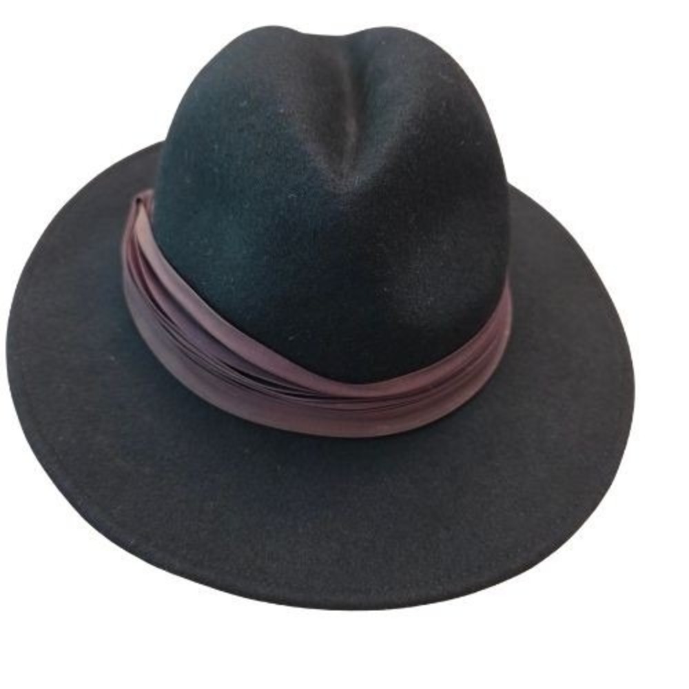 Vintage Wide Brim Fedora Hat 100% Virgin Wool Black Brown Band Made USA WPL 508